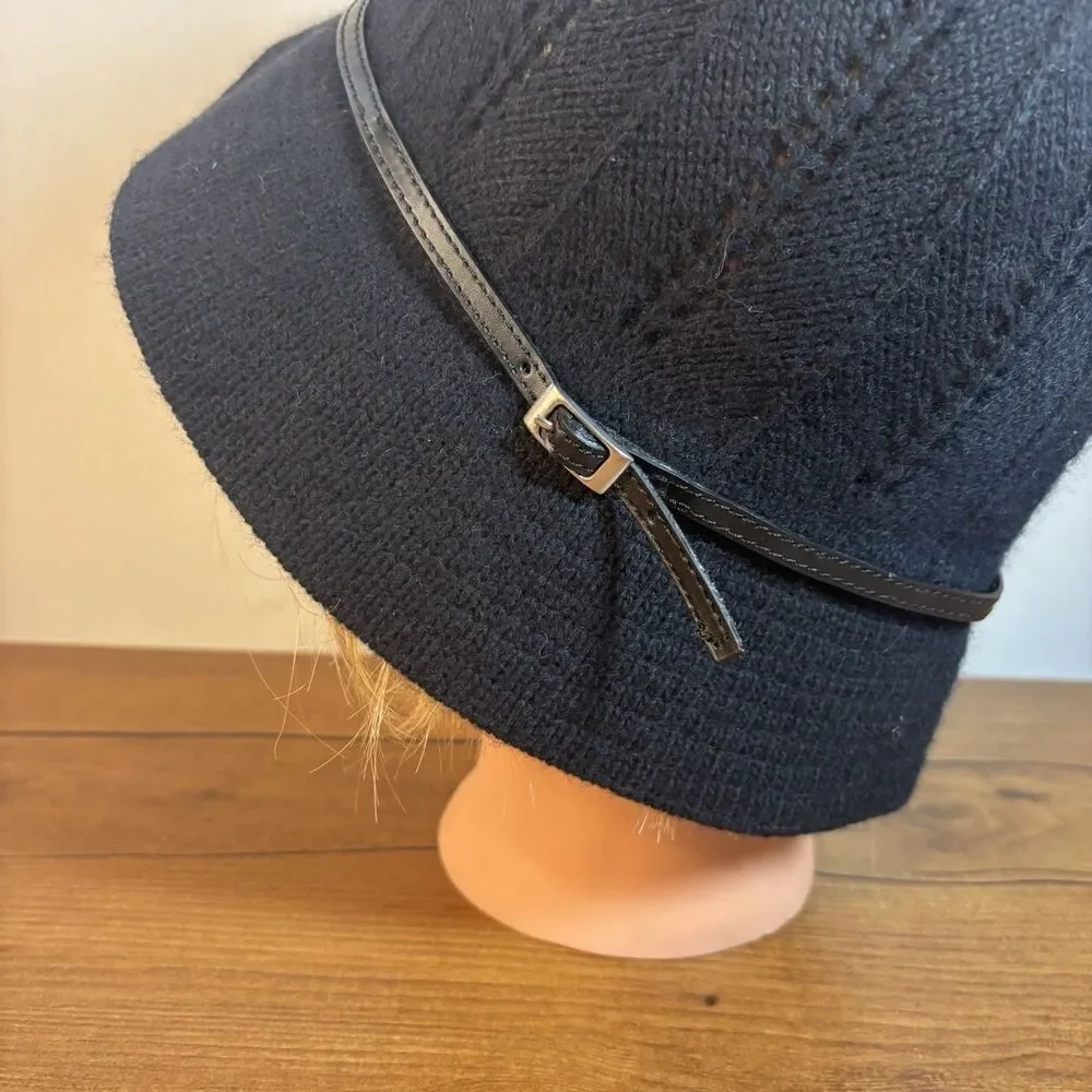 Banana Republic Women's S/M Black Buckle Bucket Hat Wool Rayon Angora Rabbit